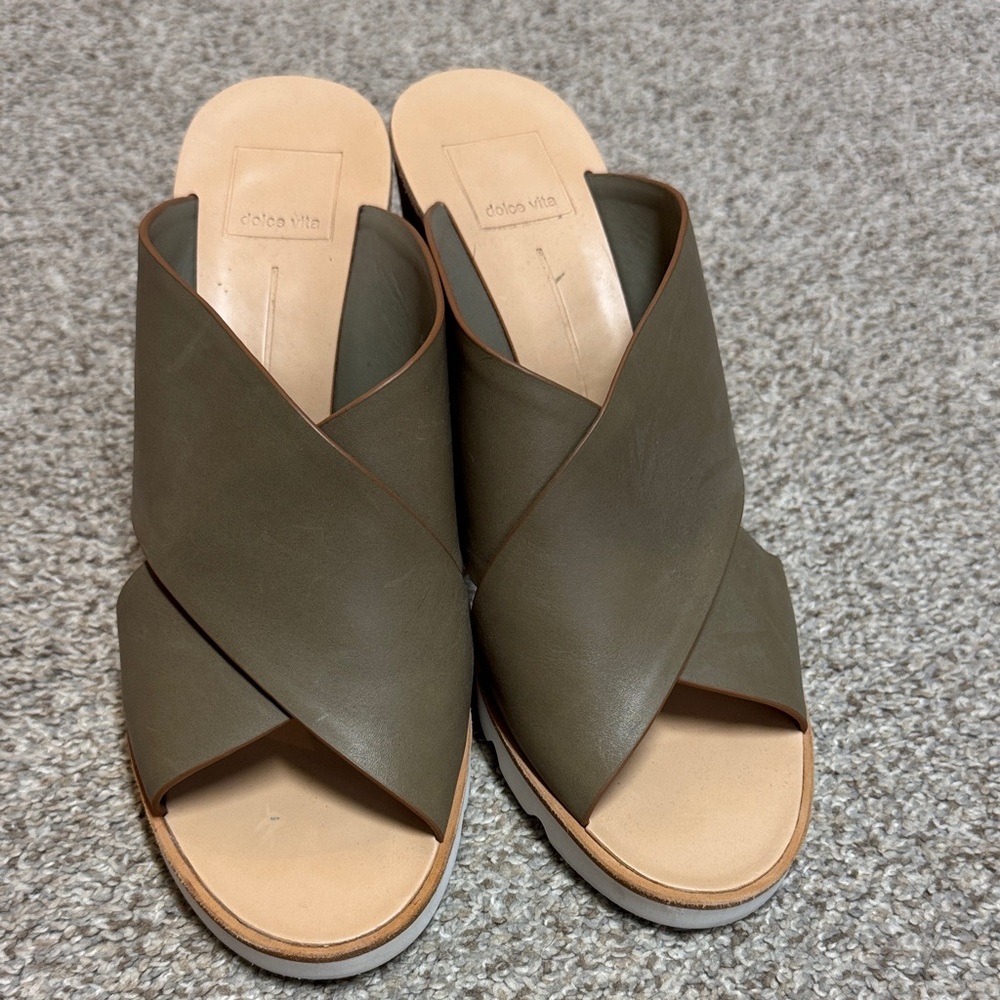 Dolce Vita Olive Leather Mules